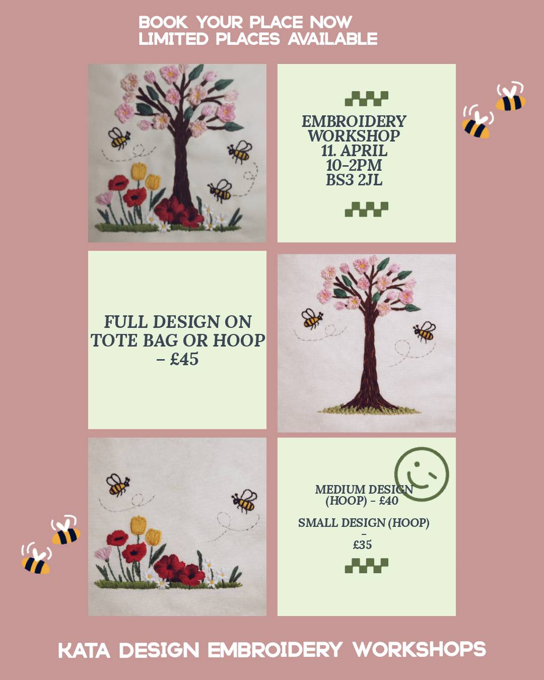 Embroidered blooming tree with bees